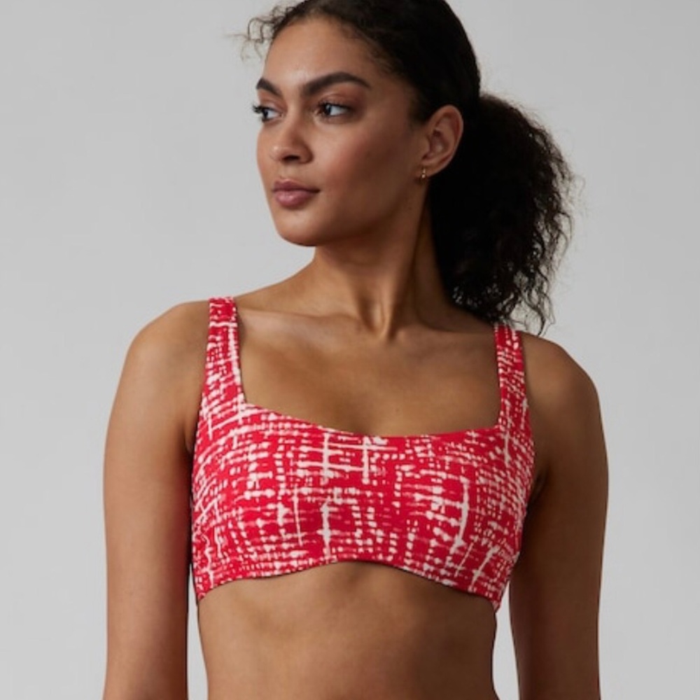 NWT Athleta Bikini Top, 38B/C, Red & White, Square Neck, Soft Cups